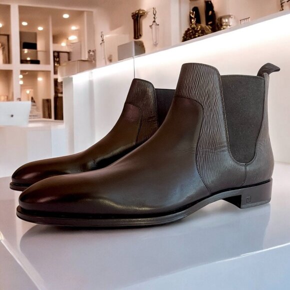 LOUIS VUITTON Wall Street Chelsea Epi Leather Black Boots Shoe Mens UK 11 US 12 - Picture 1 of 16